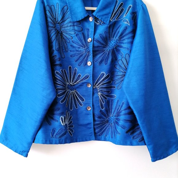 BFA Classics Womens Blue Embroidered Beaded Floral Button Up Shirt Size 2X - Picture 3 of 7
